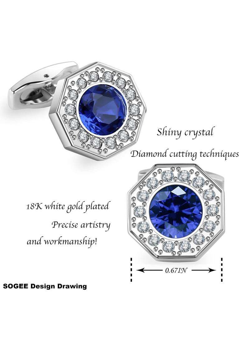 Sogee Crystal Cufflinks for Men Blue Green Pink Purple Red White Colorful Real Gold Plated Elegant Mens Cuff - Indya