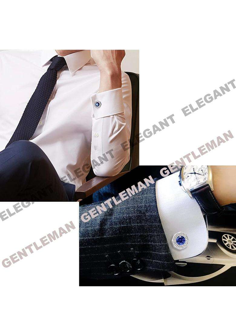 Sogee Crystal Cufflinks for Men Blue Green Pink Purple Red White Colorful Real Gold Plated Elegant Mens Cuff - Indya