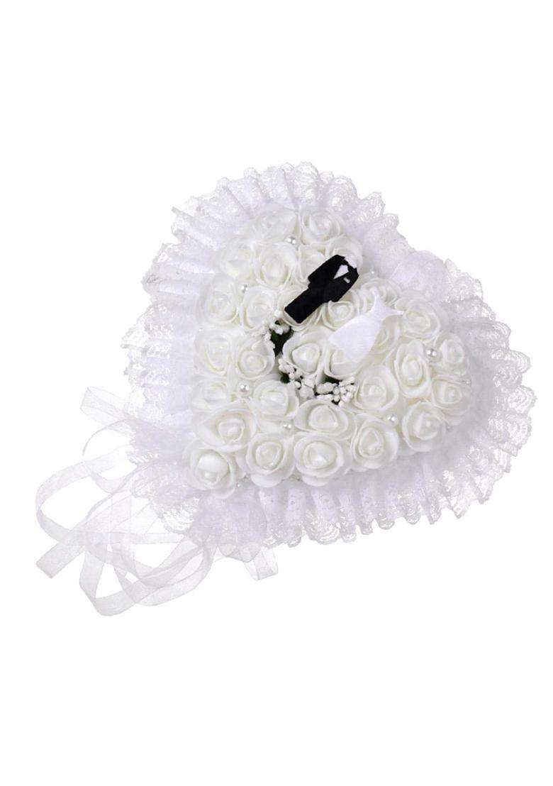 Yosoo Wedding Jewery Case Elegant Wedding Ring Bearer Heart Shape Wedding Groom Bride Ring Pillow Cushion - Indya