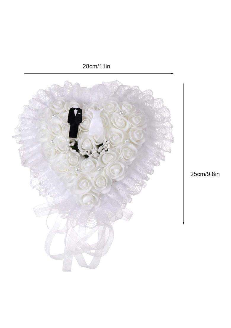 Yosoo Wedding Jewery Case Elegant Wedding Ring Bearer Heart Shape Wedding Groom Bride Ring Pillow Cushion - Indya