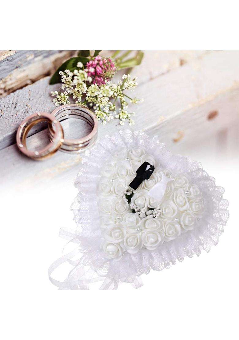 Yosoo Wedding Jewery Case Elegant Wedding Ring Bearer Heart Shape Wedding Groom Bride Ring Pillow Cushion - Indya