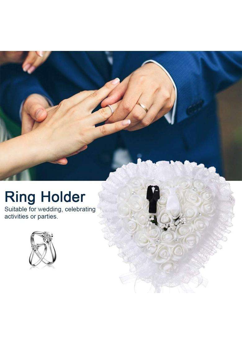 Yosoo Wedding Jewery Case Elegant Wedding Ring Bearer Heart Shape Wedding Groom Bride Ring Pillow Cushion - Indya