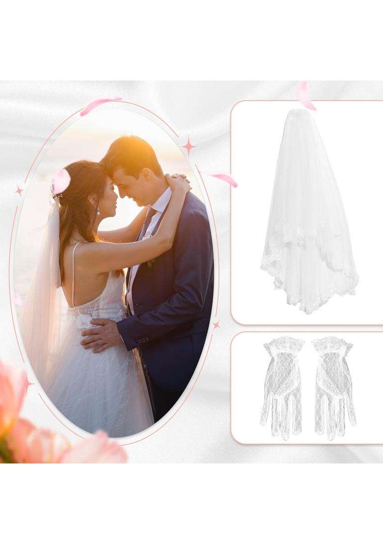 Jewelrywe Pearl Veil for Bride White Double Tulle Veil with Beads Wedding Proposal Bride Groom Bachelorette - Indya