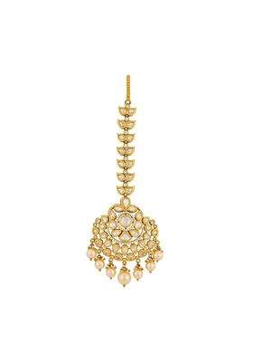 Kushals Fashion Jewellery White Victorian Polished Kundan Maang Tikka for Women