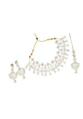 JMBW International Necklace with Maang Tikka Earrings Indian Traditional Bridal Wedding Jewellery Set