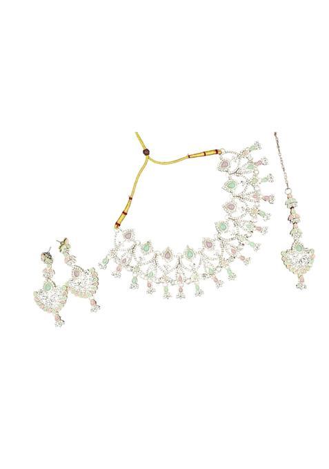 JMBW International Necklace with Maang Tikka Earrings Indian Traditional Bridal Wedding Jewellery Set