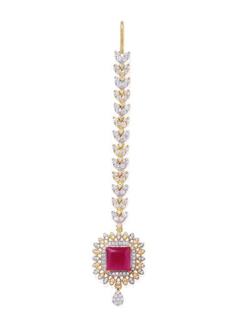 Accessher Dual Tone Plated Contemporary Style American Diamond and Pink Stone Embellished Delicate Light