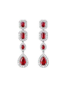 Oraya Jewels Red Crystal Bridal Jewelry Set with Necklace Earrings and Maang Tikka
