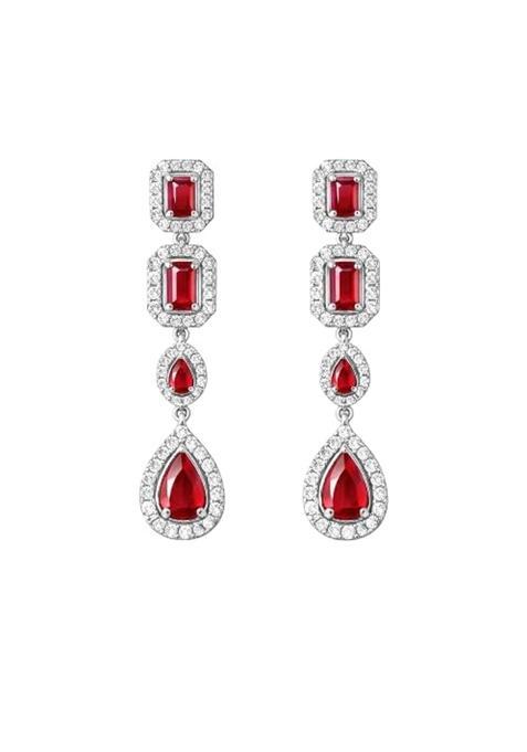 Oraya Jewels Red Crystal Bridal Jewelry Set with Necklace Earrings and Maang Tikka