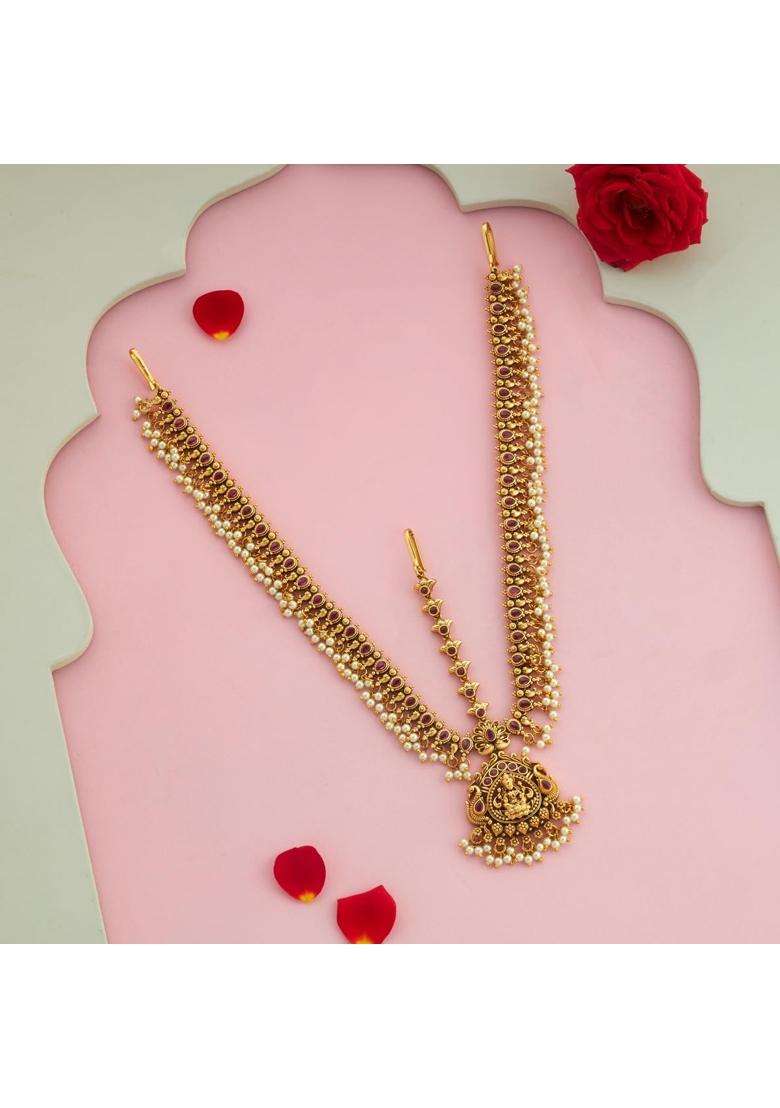 Kushals Fashion Jewellery Ruby Gold Plated Antique Maang Tikka for Women - Indya