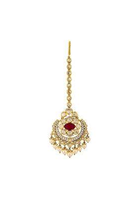Kushals Fashion Jewellery Ruby Victorian Polished Kundan Maang Tikka for Women