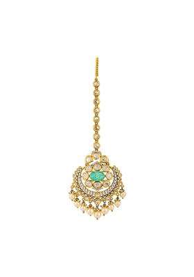 Kushals Fashion Jewellery Ruby Victorian Polished Kundan Maang Tikka for Women
