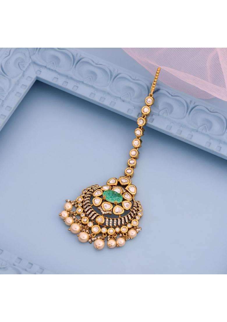 Kushals Fashion Jewellery Ruby Victorian Polished Kundan Maang Tikka for Women - Indya