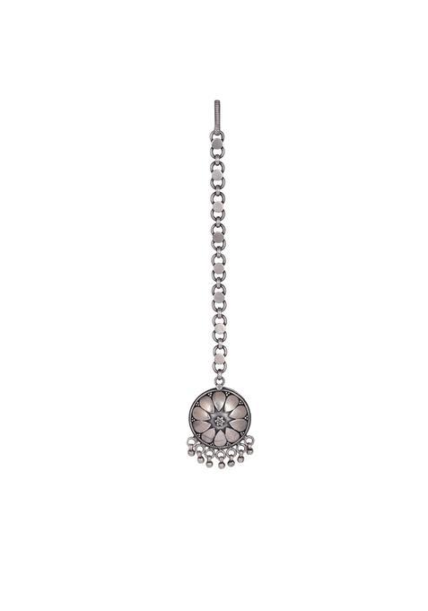 Shyle 925 Sterling Silver Maang Tikkas Moh Petal Ghughri Maangtika Well Stamped with 925