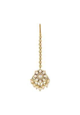 Kushals Fashion Jewellery White Victorian Plated Kundan Maang Tikka for Women