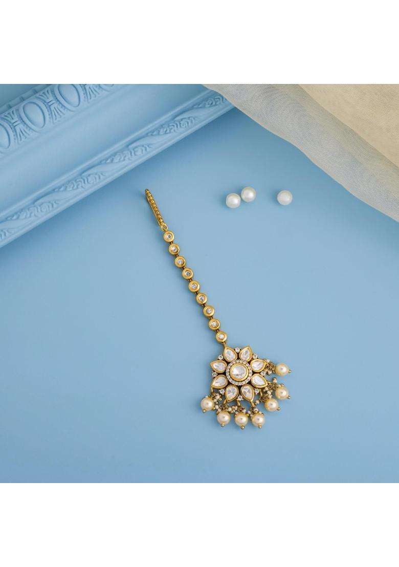 Kushals Fashion Jewellery White Victorian Plated Kundan Maang Tikka for Women - Indya