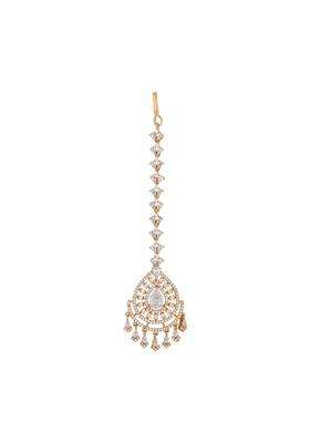 Kushals Fashion Jewellery Ruby Gold Rose Plated Zircon Maang Tikka for Women