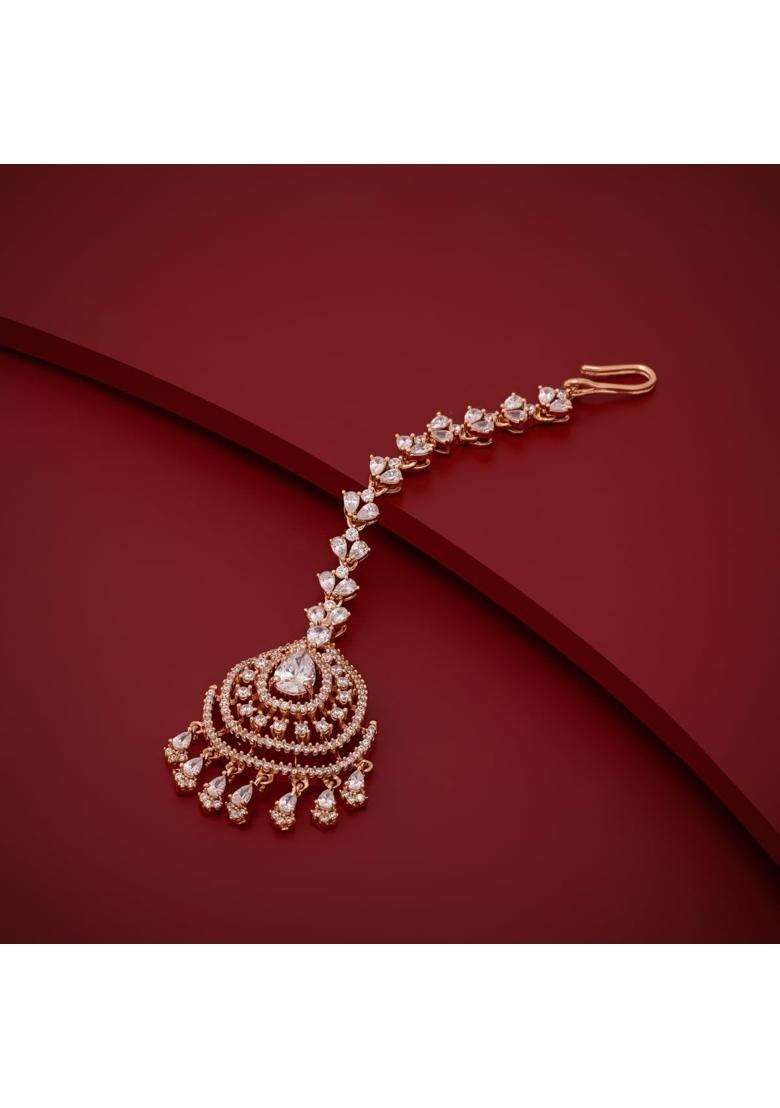 Kushals Fashion Jewellery Ruby Gold Rose Plated Zircon Maang Tikka for Women - Indya