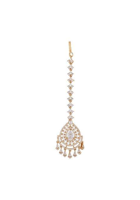 Kushals Fashion Jewellery Ruby Gold Rose Plated Zircon Maang Tikka for Women