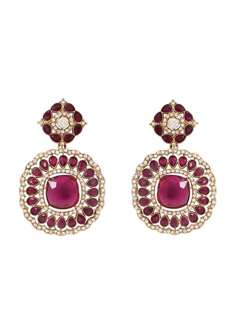 I Jewels Gold Plated Traditional Double Layer Design and Stone Necklace Jewellery with Earrings and Maang - Indya