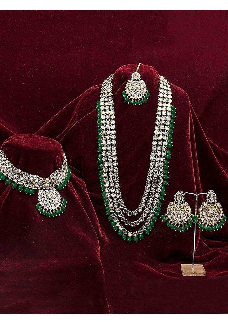 I Jewels Traditional 18K Gold Plated Kundan and Pearl Studded Bridal Choker Necklace Jewellery Set - Indya