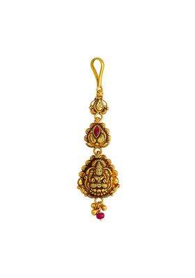 Kushals Fashion Jewellery Ruby Oxidised Gold Plated 925 Silver Temple Maang Tikka for Women