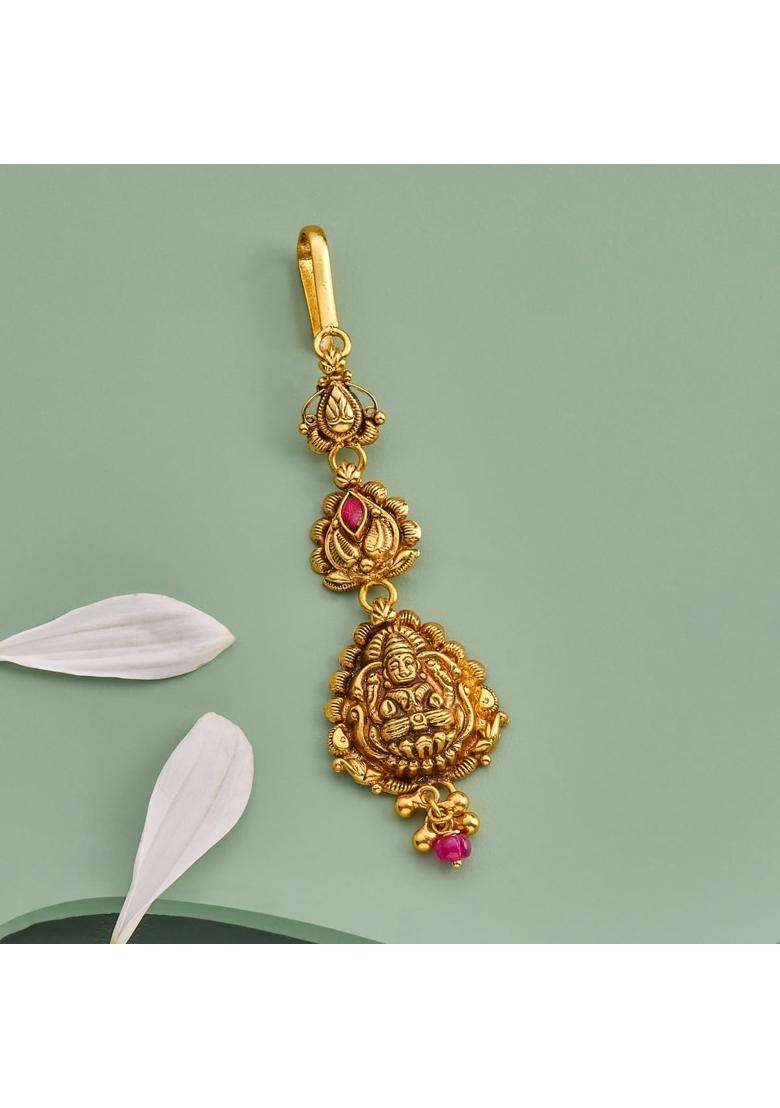 Kushals Fashion Jewellery Ruby Oxidised Gold Plated 925 Silver Temple Maang Tikka for Women - Indya