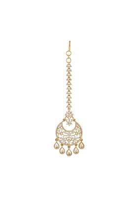 Kushals Fashion Jewellery White Gold Rose Plated Zircon Maang Tikka for Women
