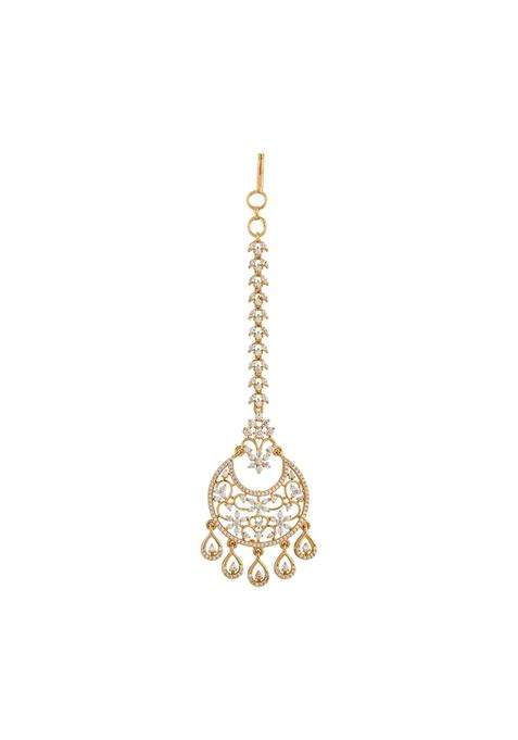Kushals Fashion Jewellery White Gold Rose Plated Zircon Maang Tikka for Women