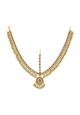 Kushals Fashion Jewellery Ruby Green Gold Plated Antique Mathapatti Tikka for Women