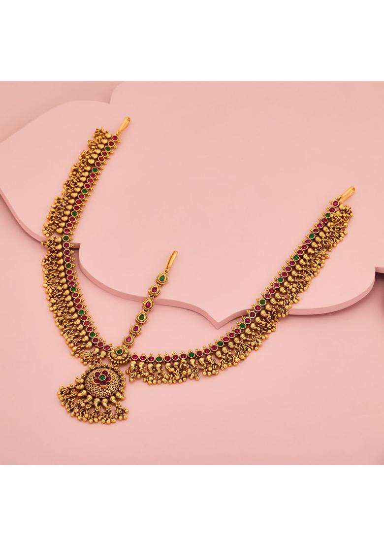 Kushals Fashion Jewellery Ruby Green Gold Plated Antique Mathapatti Tikka for Women - Indya