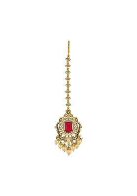 Kushals Fashion Jewellery Ruby Victorian Polished Kundan Maang Tikka for Women