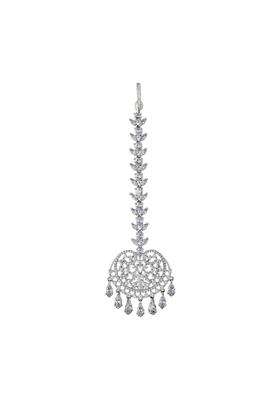 Kushals Fashion Jewellery White Zircon Maang Tikka for Women