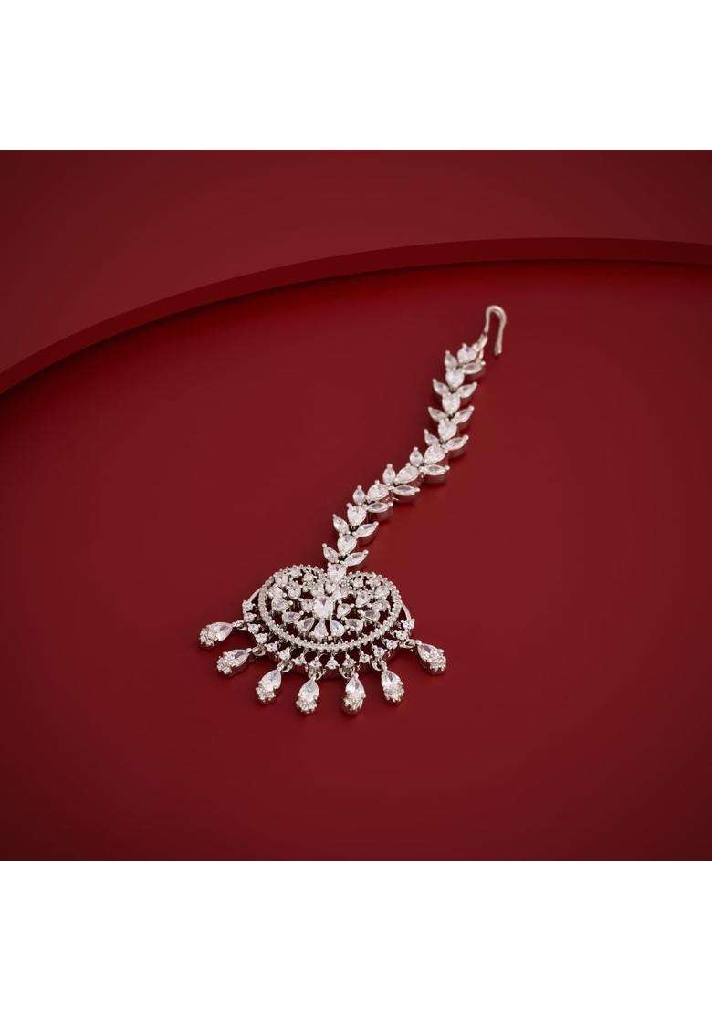 Kushals Fashion Jewellery White Zircon Maang Tikka for Women - Indya