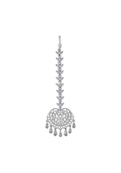 Kushals Fashion Jewellery White Zircon Maang Tikka for Women