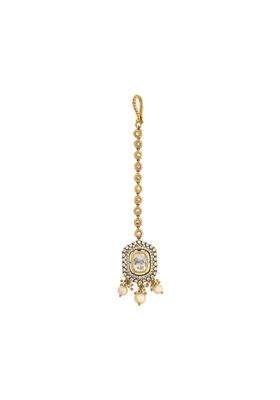 Kushals Fashion Jewellery White Victorian Plated Kundan Maang Tikka for Women