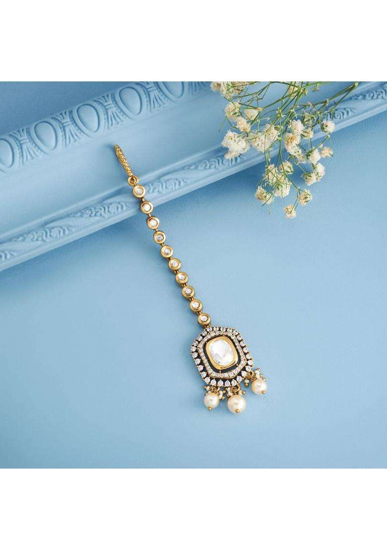 Kushals Fashion Jewellery White Victorian Plated Kundan Maang Tikka for Women - Indya