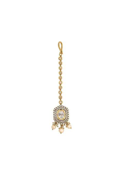Kushals Fashion Jewellery White Victorian Plated Kundan Maang Tikka for Women