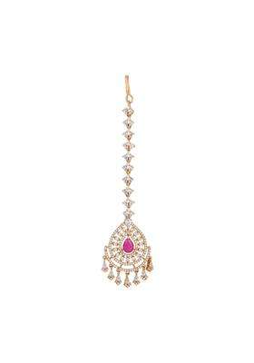 Kushals Fashion Jewellery Ruby Gold Rose Plated Zircon Maang Tikka for Women