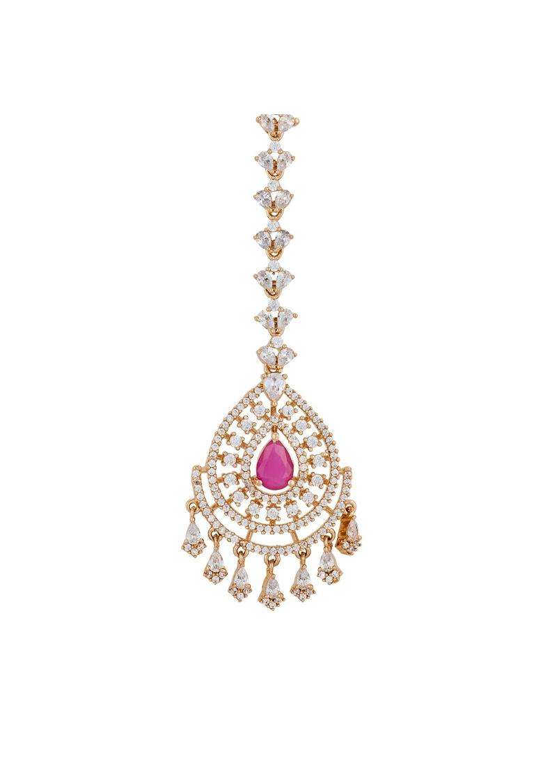 Kushals Fashion Jewellery Ruby Gold Rose Plated Zircon Maang Tikka for Women - Indya