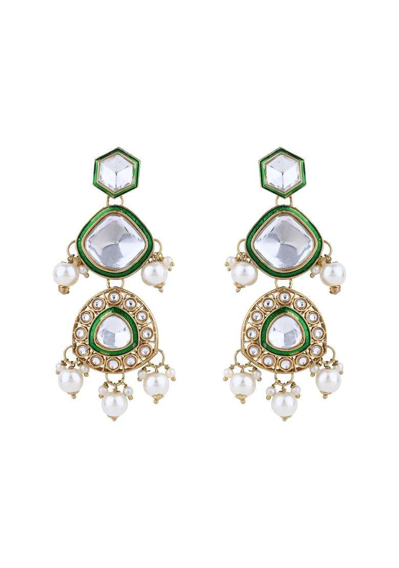 I Jewels Gold Plated Traditional Kundan and Pearl Drop Bridal Necklace with Earrings and Maang Tikka Jewellery - Indya