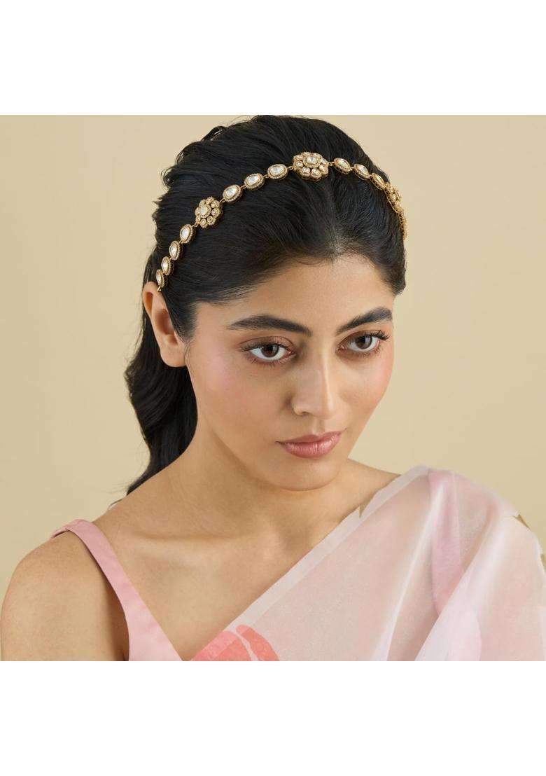 Kushals Fashion Jewellery White Victorian Plated Kundan Sheeshphool Tikka for Women - Indya