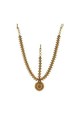 Kushals Fashion Jewellery Ruby Gold Plated Antique Mathapatti Tikka for Women