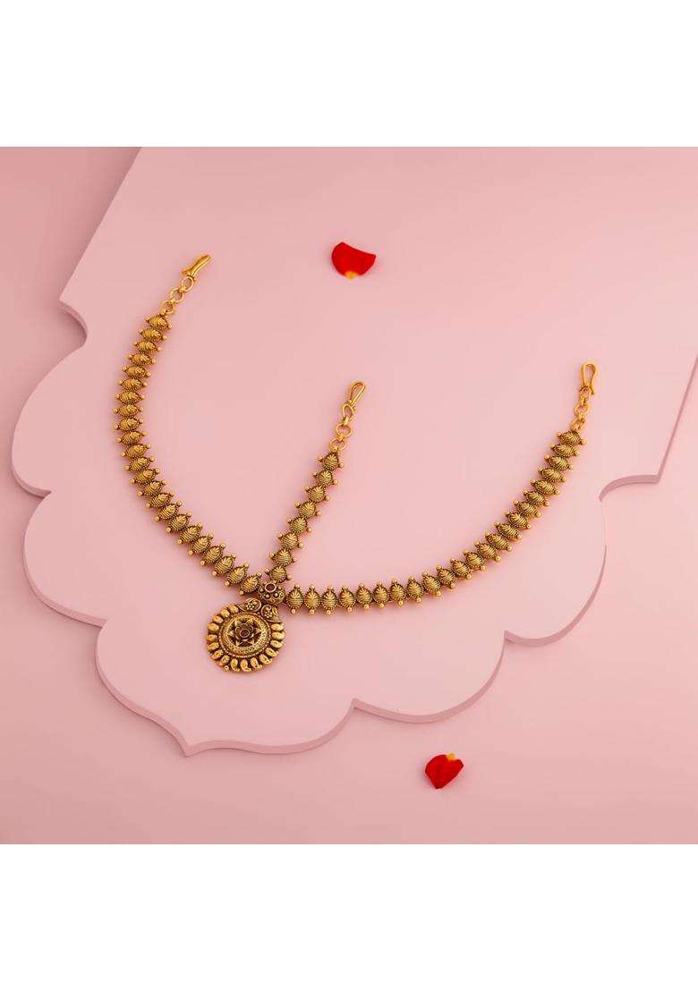 Kushals Fashion Jewellery Ruby Gold Plated Antique Mathapatti Tikka for Women - Indya