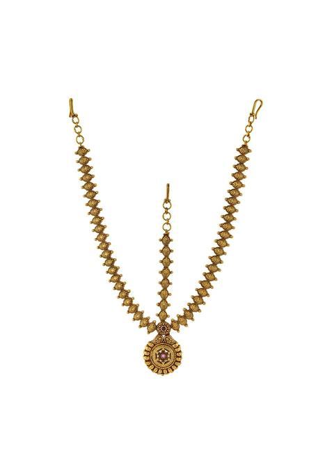 Kushals Fashion Jewellery Ruby Gold Plated Antique Mathapatti Tikka for Women