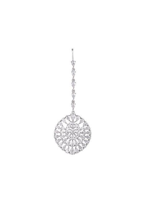 Nuyug Silver Rhodium Plated American Diamond Fern Maang Tikka for Women Bridal Hair Jewellery