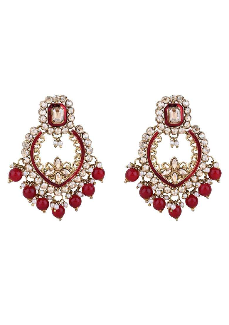 I Jewels Gold Plated Traditional Handcrafted Kundan and Pearl Chocker Necklace with Earrings and Maang Tikka - Indya