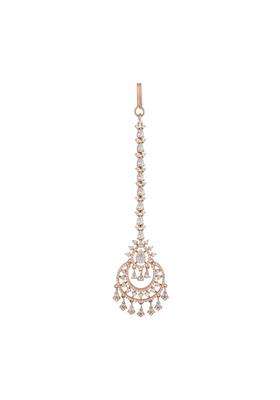 Kushals Fashion Jewellery White Zircon Maang Tikka for Women