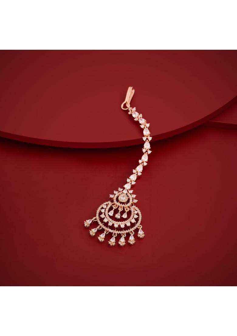 Kushals Fashion Jewellery White Zircon Maang Tikka for Women - Indya