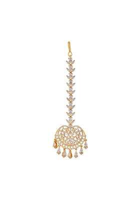 Kushals Fashion Jewellery White Zircon Maang Tikka for Women